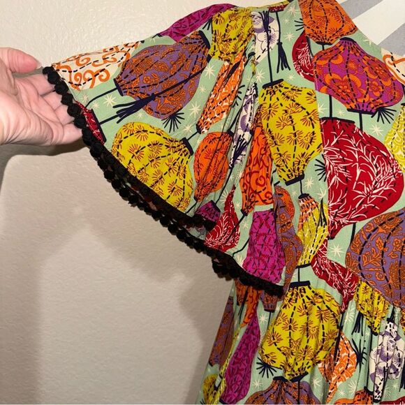 Uncle Frank Chinese Lantern Print Multicolor Short Sleeve Rayon Mini Swing Dress - Picture 6 of 15